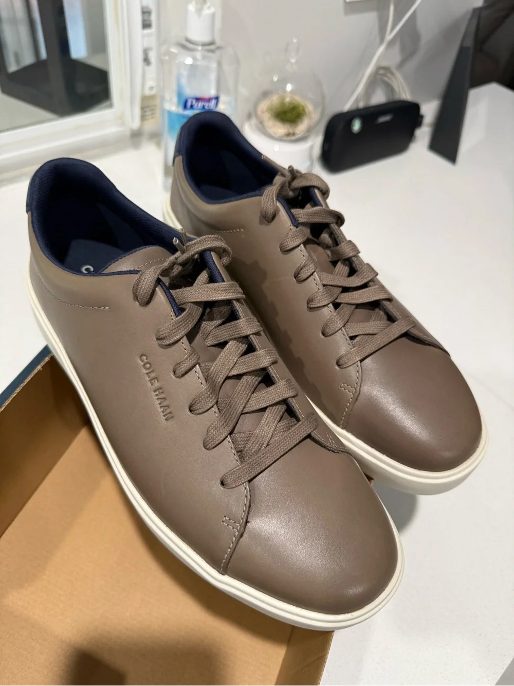 Cole Haan Men’s Taupe Sneakers with Navy Collar